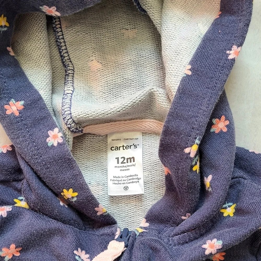 Carter's Blue Floral Hoodie Sweatshirt - Lightweight